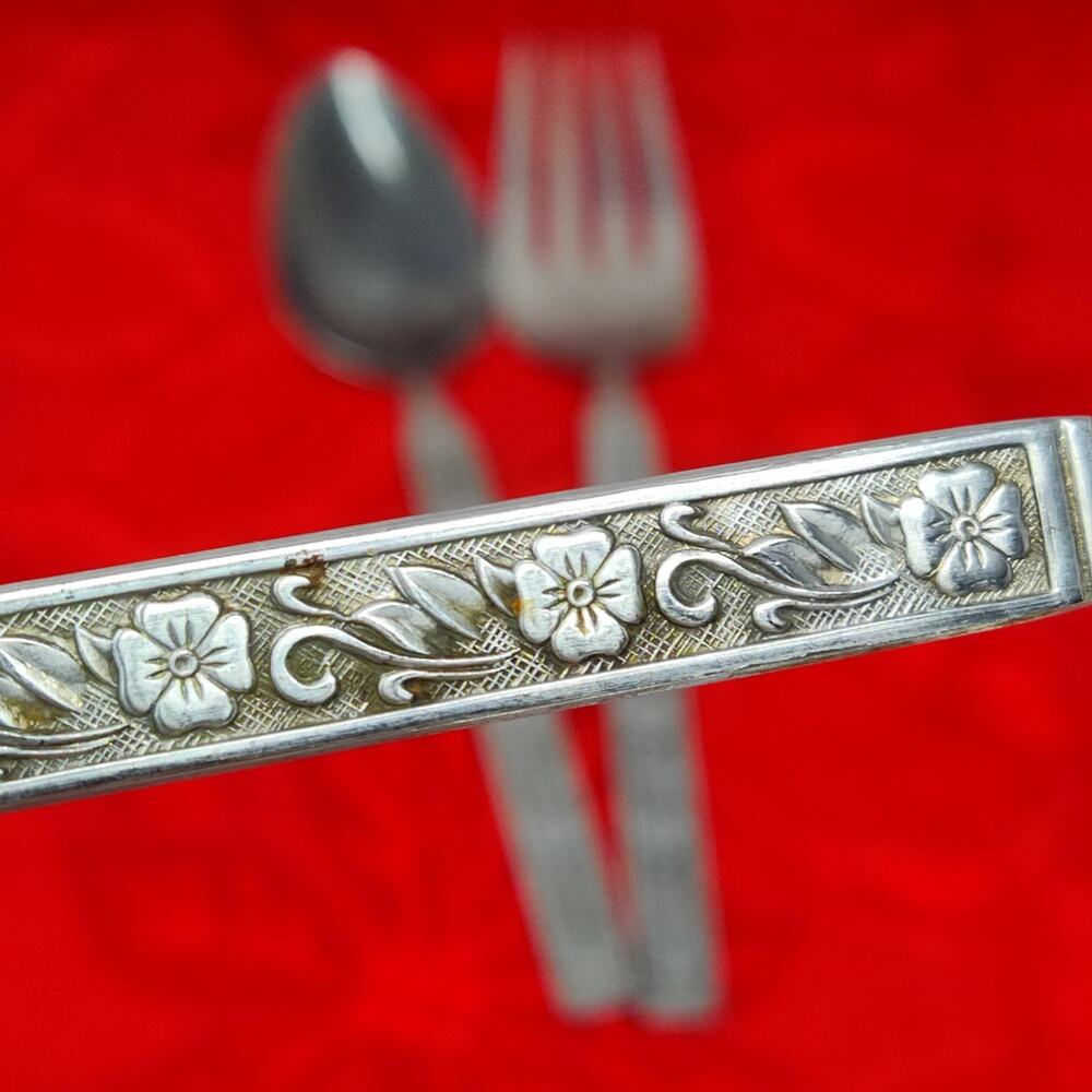 3X Serv Vintage Gold Standard Night Blossom Serving Stainless Flatware